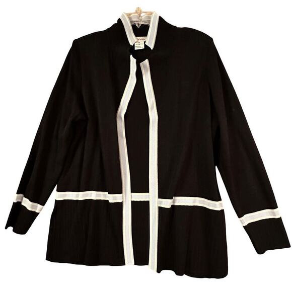 Misook Black Azure Blue Butter Yellow Trim Open Front Long Jacket M Quiet Luxury - Picture 1 of 16